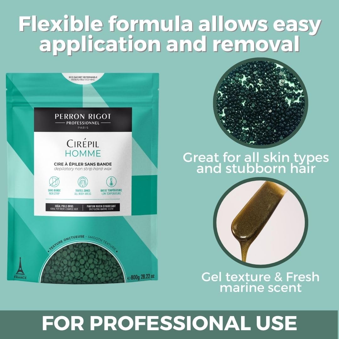 Cirepil - Homme - 800g / 28.22 oz Hard Wax Beads Bag - Strong Grip for Men’s Coarse Hair - Effective Manscaping for Back, Chest & Shoulders - Fresh Marine Scent - Low Temp Refill Bag