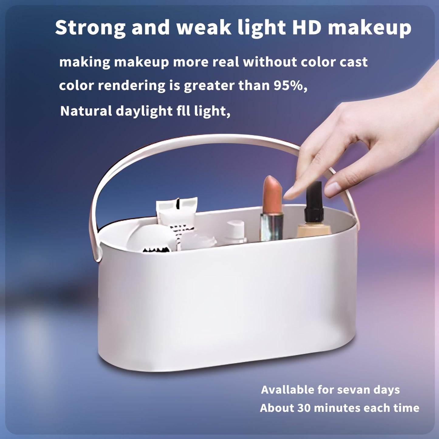 Yesinaly Travel Makeup Organizer Box with LED Mirror, White Portable Makeup Case Touch Switch Home Cosmetic Box