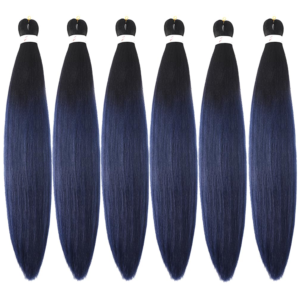 BALINGHAIR Pre-Stretched Braiding Hair Extensions High Temperature Braids Hair 28 Inch Ombre Black to Dark Blue(B20-6Packs)