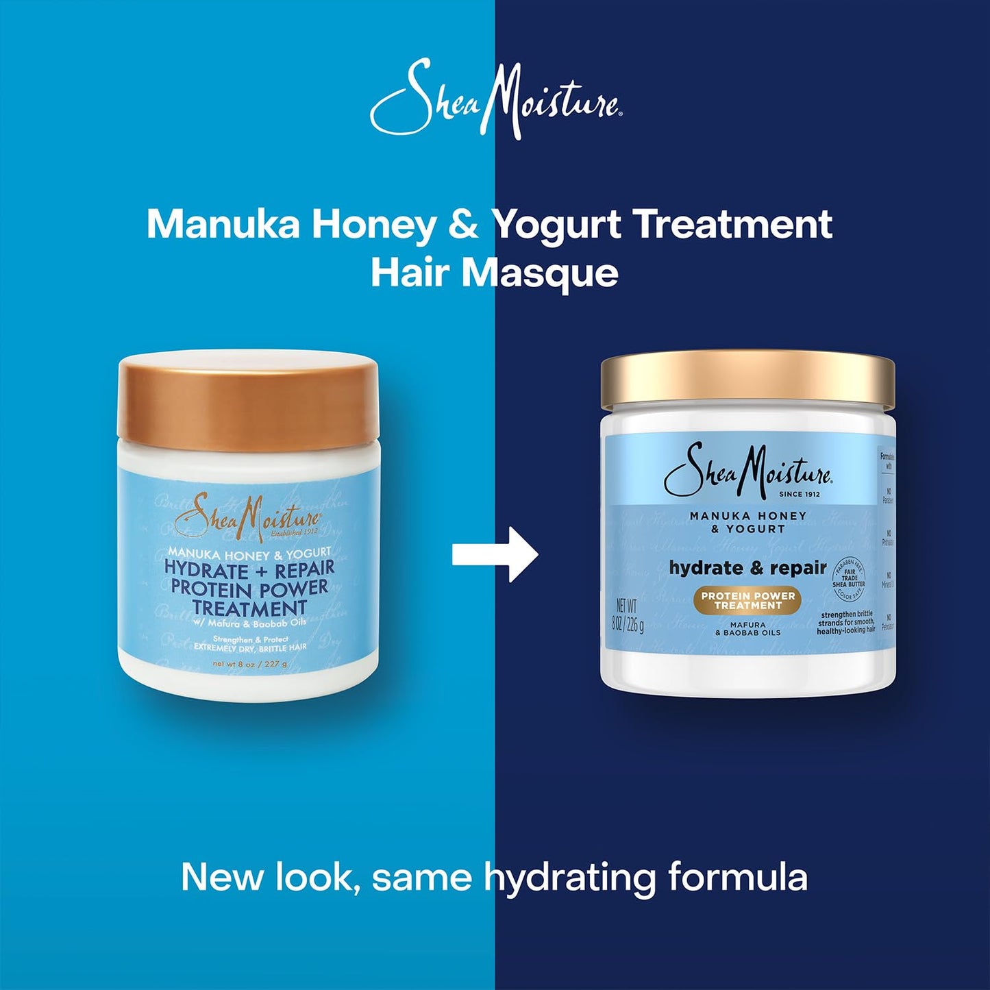 Shea Moisture Hair Mask 2-Pack, Manuka Honey & Yogurt Hydrate & Repair Protein Power Treatment, Deep Conditioner for Dry, Damaged Hair, 8 Oz Ea