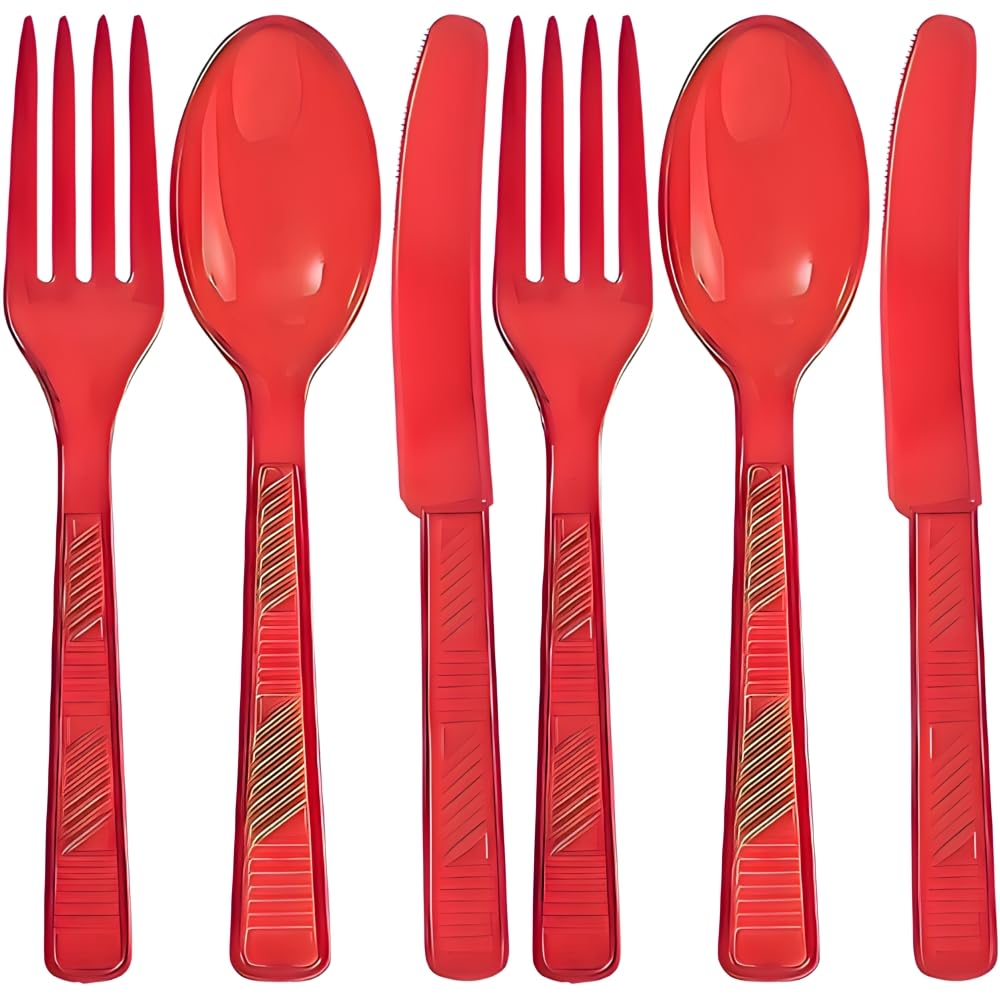 Disposable Plastic Cutlery Set | Red | Pack of 48