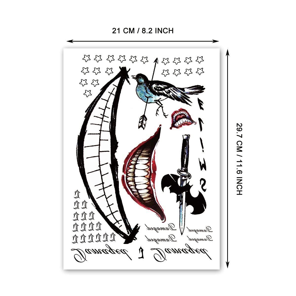 Temporary Tattoo Stickers for Women & Men | 3 Sheets for Halloween Costume & Cosplay