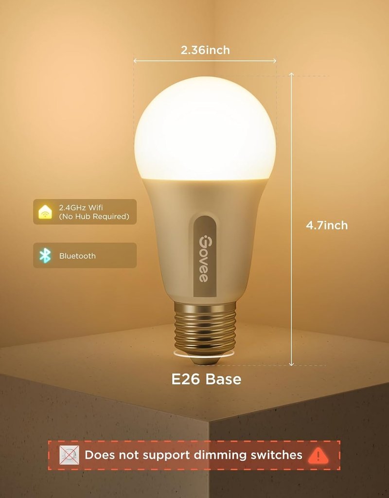 Govee Smart Light Bulbs - Color Changing WiFi & Bluetooth LED Bulbs | 16 Million Colors, Music Sync, A19, 800 Lumens, 4 Pack