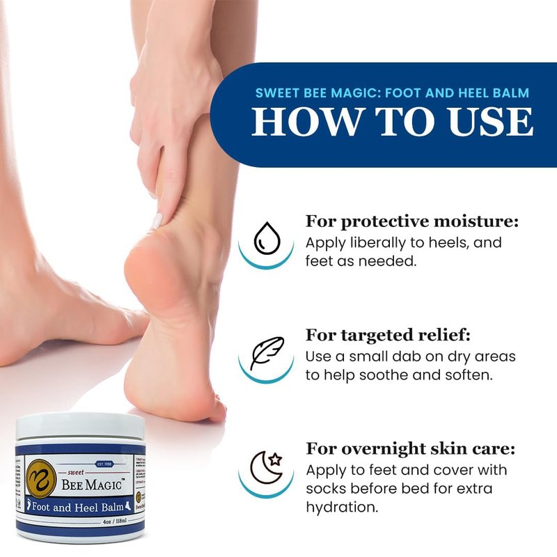 Sweet Bee Naturals Organic Foot Balm - Intensive Heel Balm for Dry Cracked Feet - Natural Moisturizing Treatment for Cracked Heels - Heel Cream Softener for Rough Skin Repair – 4 OZ Jar