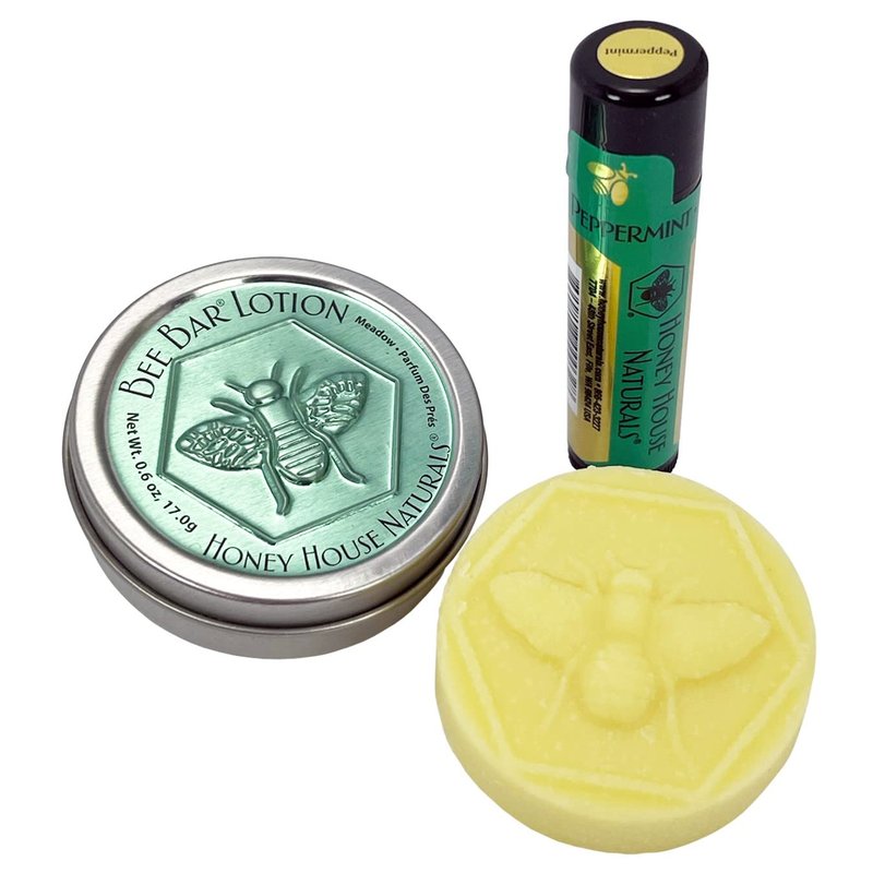 Honey House Naturals Gift Set - All-Natural Moisturizing Lotion Bar & Lip Butter | Peppermint, Made in USA
