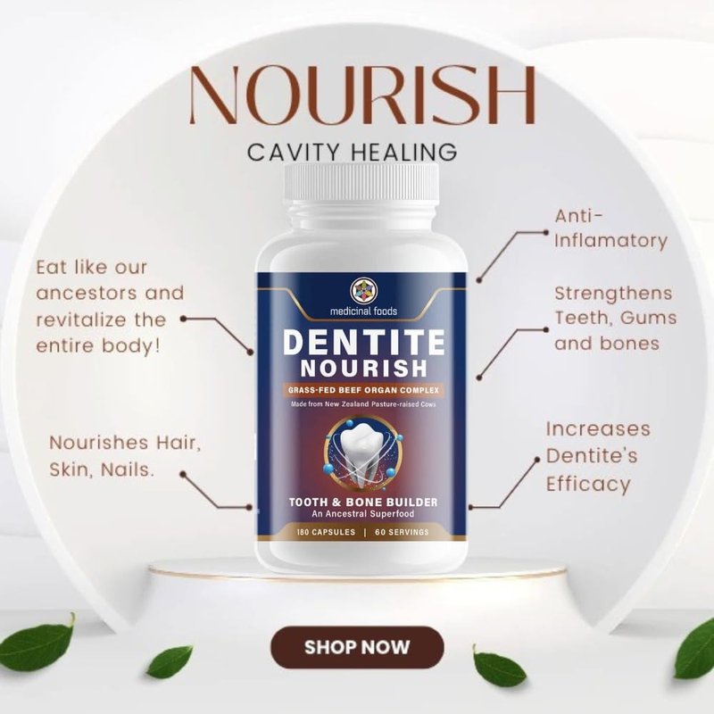 Medicinal Foods Dentite Nourish Tooth & Bone Builder | Ancestral Superfood for Enamel Repair & Bone Strength | Grass-Fed Beef Organ Complex | Build Healthy Teeth & Gums | 120 Capsules