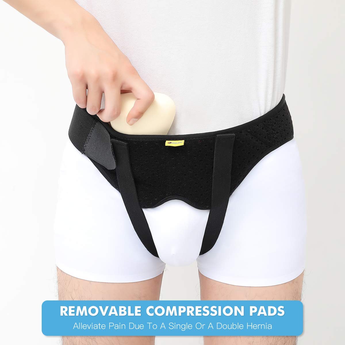 Tenbon Hernia Belt Truss for Single/Double Inguinal or Sports Hernia, Hernia Support Brace for Men for Women Pain Relief Recovery Strap with 2 Removable Compression Pads Comfortable Material (Large)