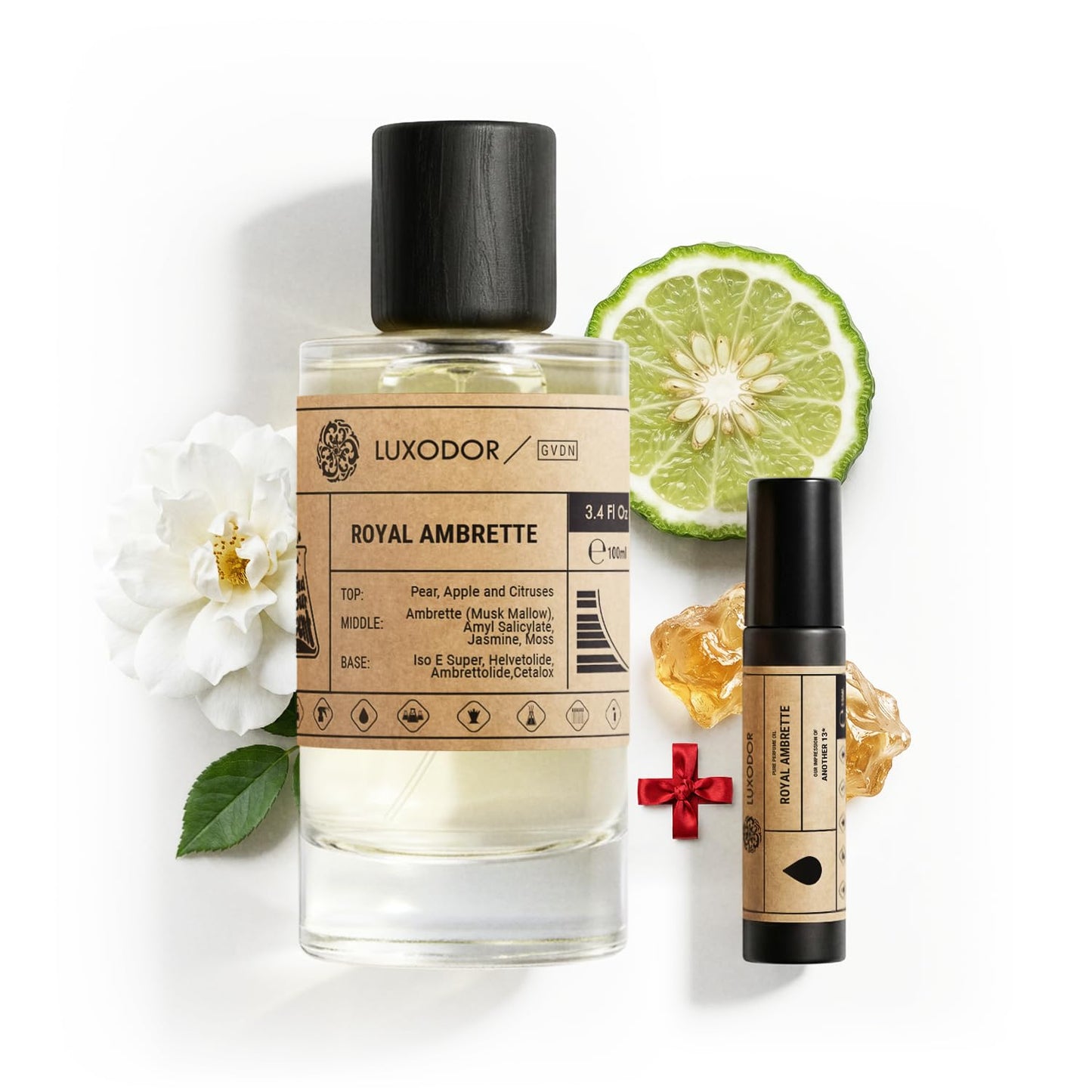 Luxodor Inspired by L.e L.ab’o Another 13 Eau De Parfum – Royal Ambrette Perfume 3.4 fl oz (100ml) with Concentrated Oil 10 ml– Unisex Perfume for Women & Men, Long Lasting Fragrance