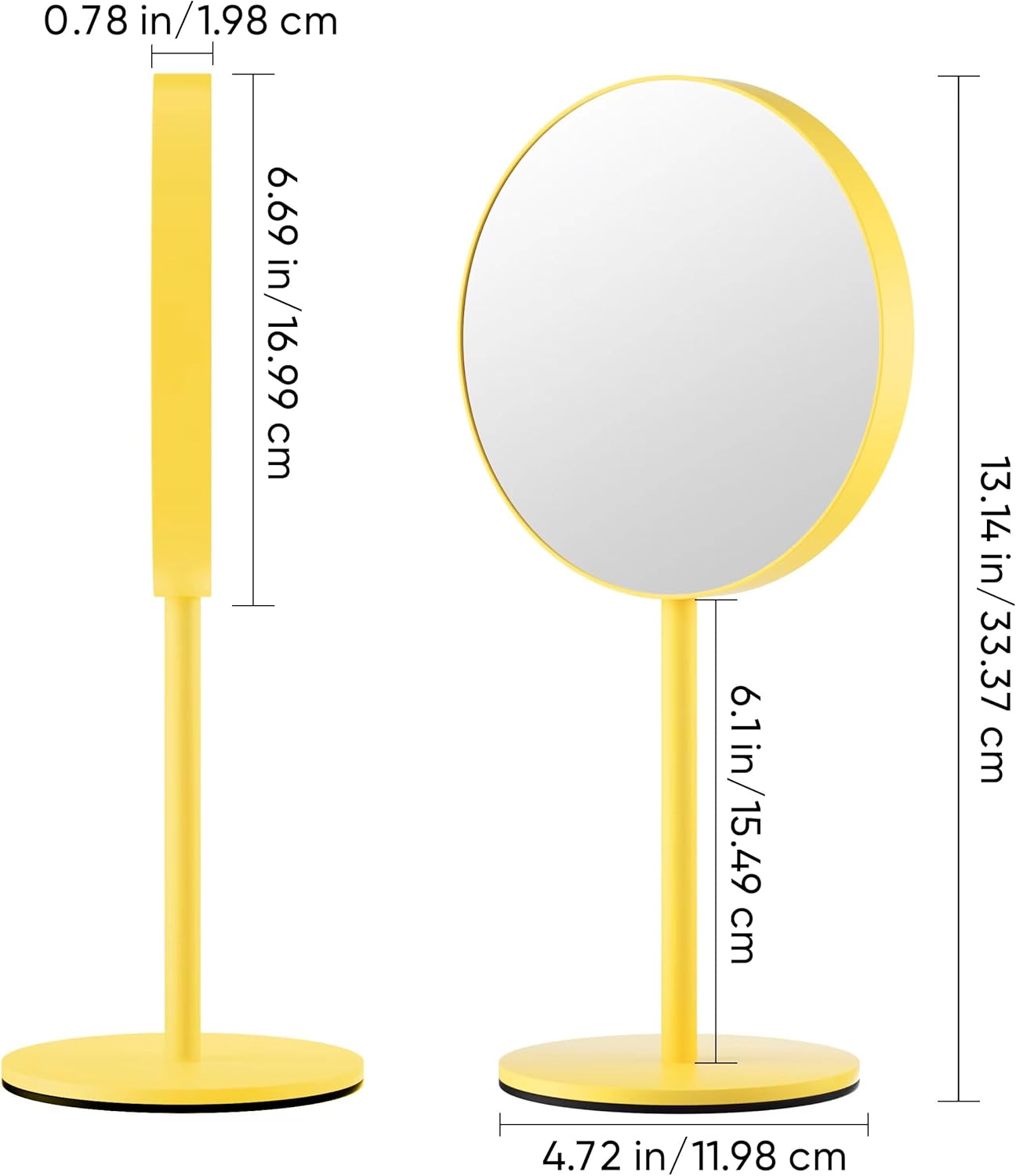 Dual-Sided Magnifying Makeup Mirror - 5X & 1X Magnification | 6.5 Inch Standing Vanity Mirror in Yellow