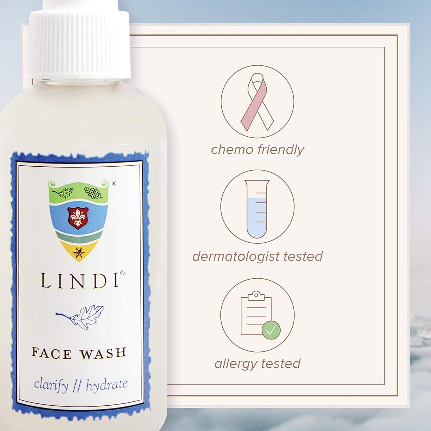 Lindi Skin Face Wash - Gentle Non-Foaming Daily Cleanser for Sensitive & Compromised Skin, Won't Strip, Sting, or Disturb the Skin Barrier, Reduce Facial Rashes, Redness, and Itching (4 fl oz)