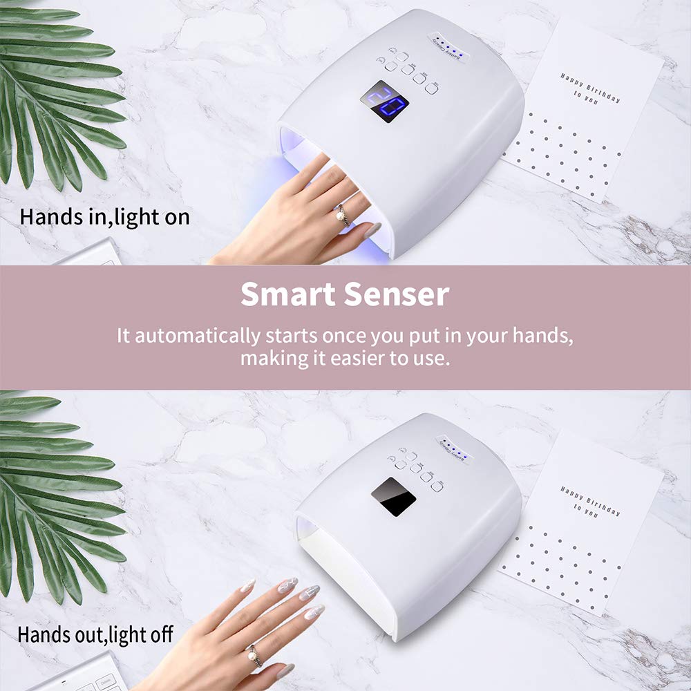 Ayshone 48W Rechargeable UV LED Nail Lamp,Cordless Professional Gel Nail Art Lights Manicure Tools for Home and Salon (White)