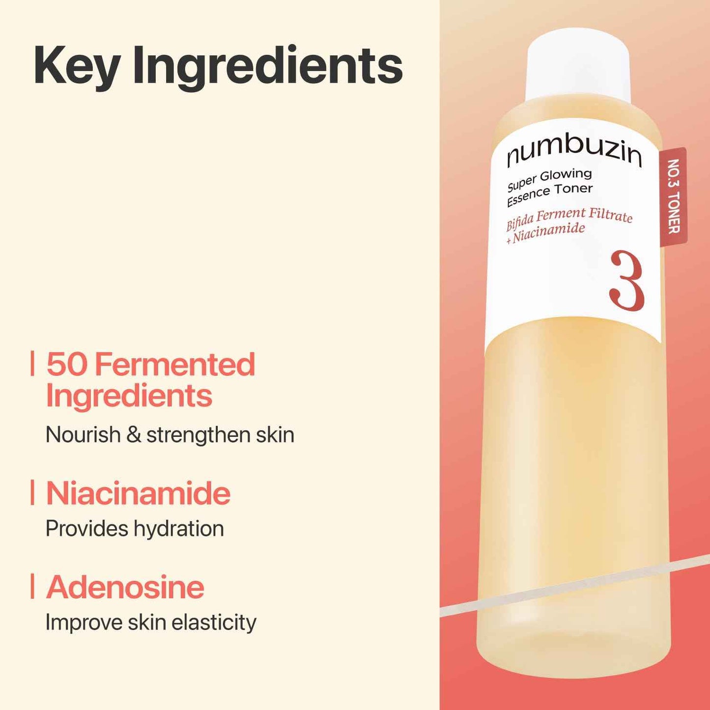 numbuzin No.3 Toner | Super Glowing Essence Toner | Skin Radiance, Pore Tightening, Skin Texture, Hydration | Fermented Ingredients, Niacinamide, Galactomyces | 6.76 fl. oz.