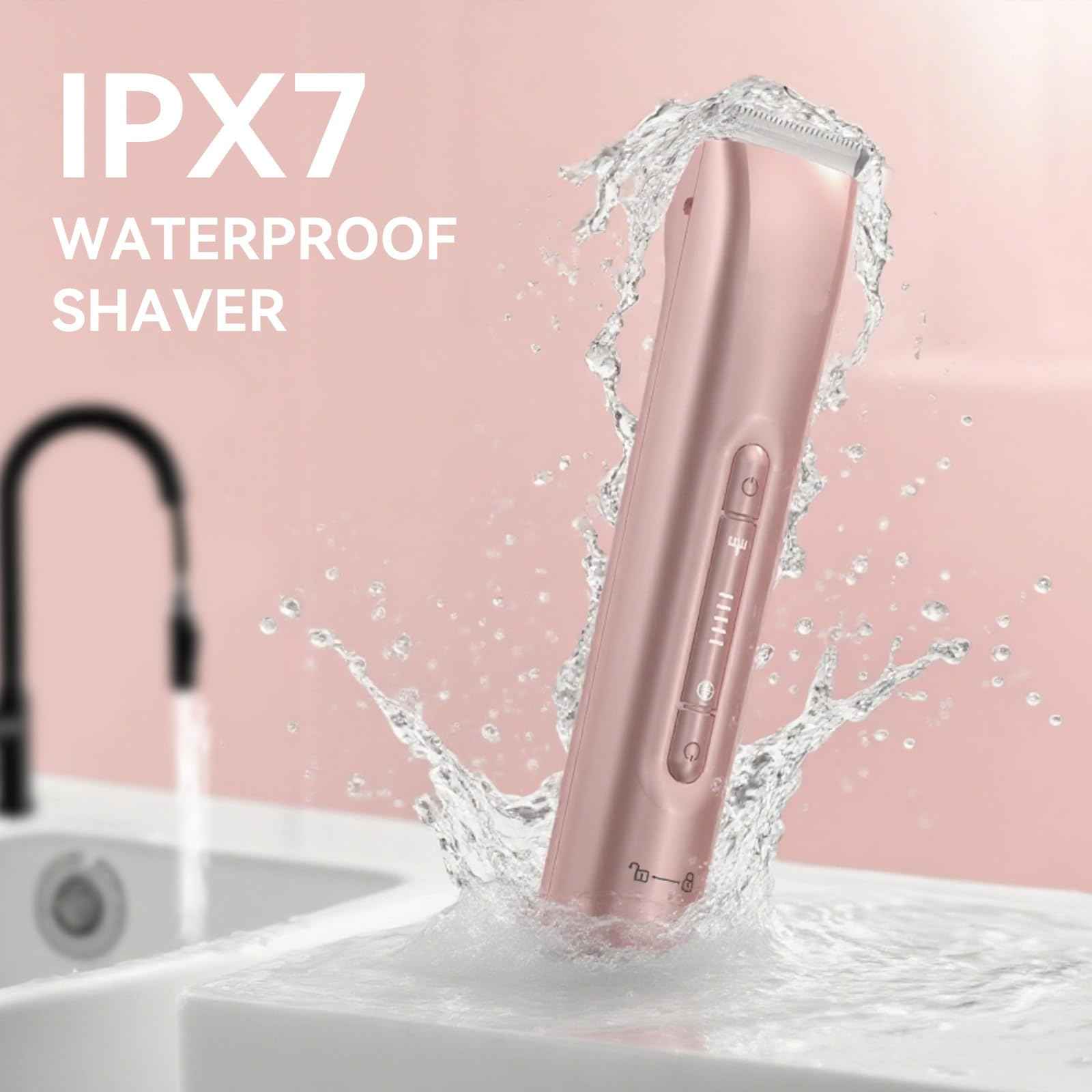 2 in 1 Women Electric Shaver Dual Head Bikini Trimmer for Women IPX7 Waterproof Wet & Dry Use Body Hair Trimmer Replaceable Hair Remover for Bikini Underarm Leg Arm Body Face, Pink