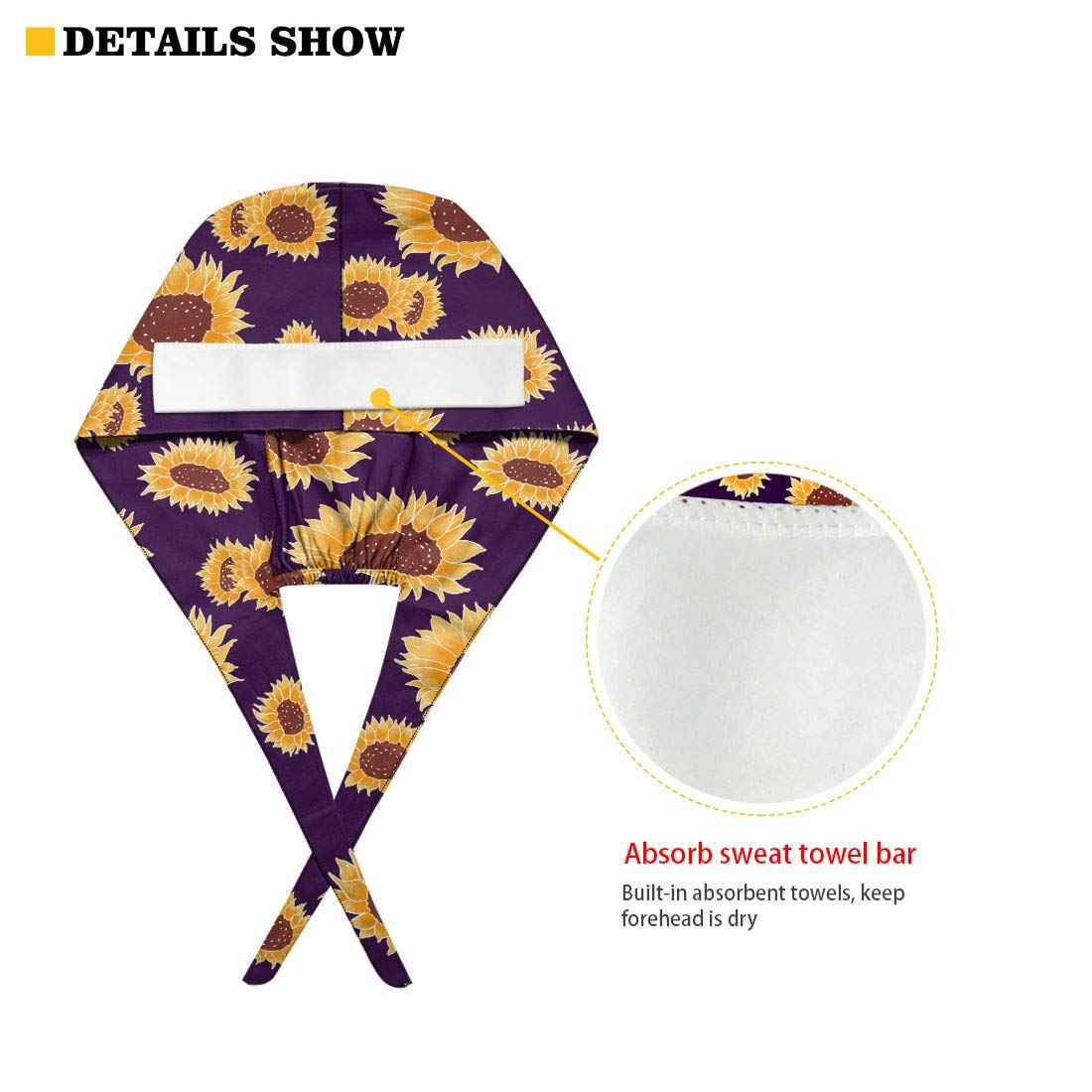 Belidome Bouffant Scrub Caps Women Butterfly 4 Pack Back Tie Long Hair Covering Comfy Lightweight