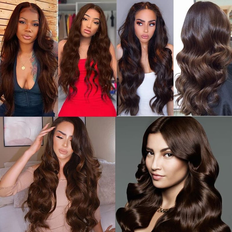 FuivJuix #4 Brown Bundles Body Wave Bundles Human Hair 16 18 20 Inch Brazilian Virgin Hair Chocolate Body Wave Bundles Human Hair Extensions 3 Bundle 50 Gram Per Bundle