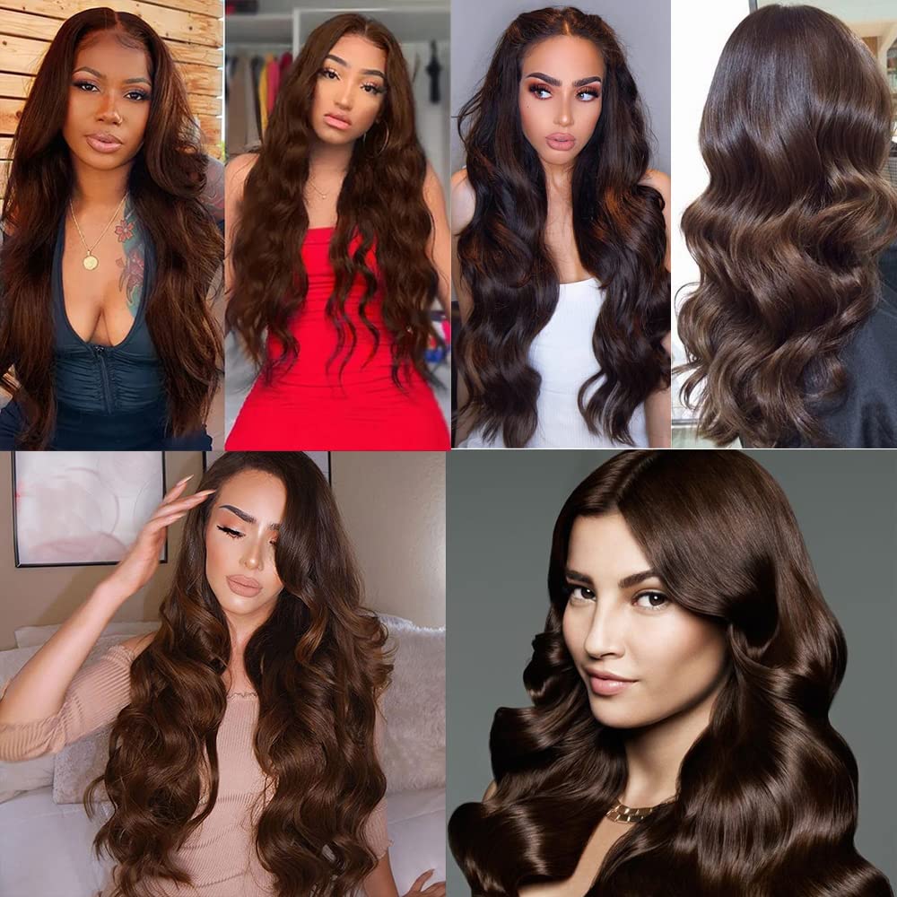 #4 Brown Bundles Human Hair Body Wave Human Hair Bundles 22 22 22 Inch Chocolate Brazilian Hair 3 Bundle Unprocessed Virgin Remy Hair Extensions 50 Gram Per Bundle