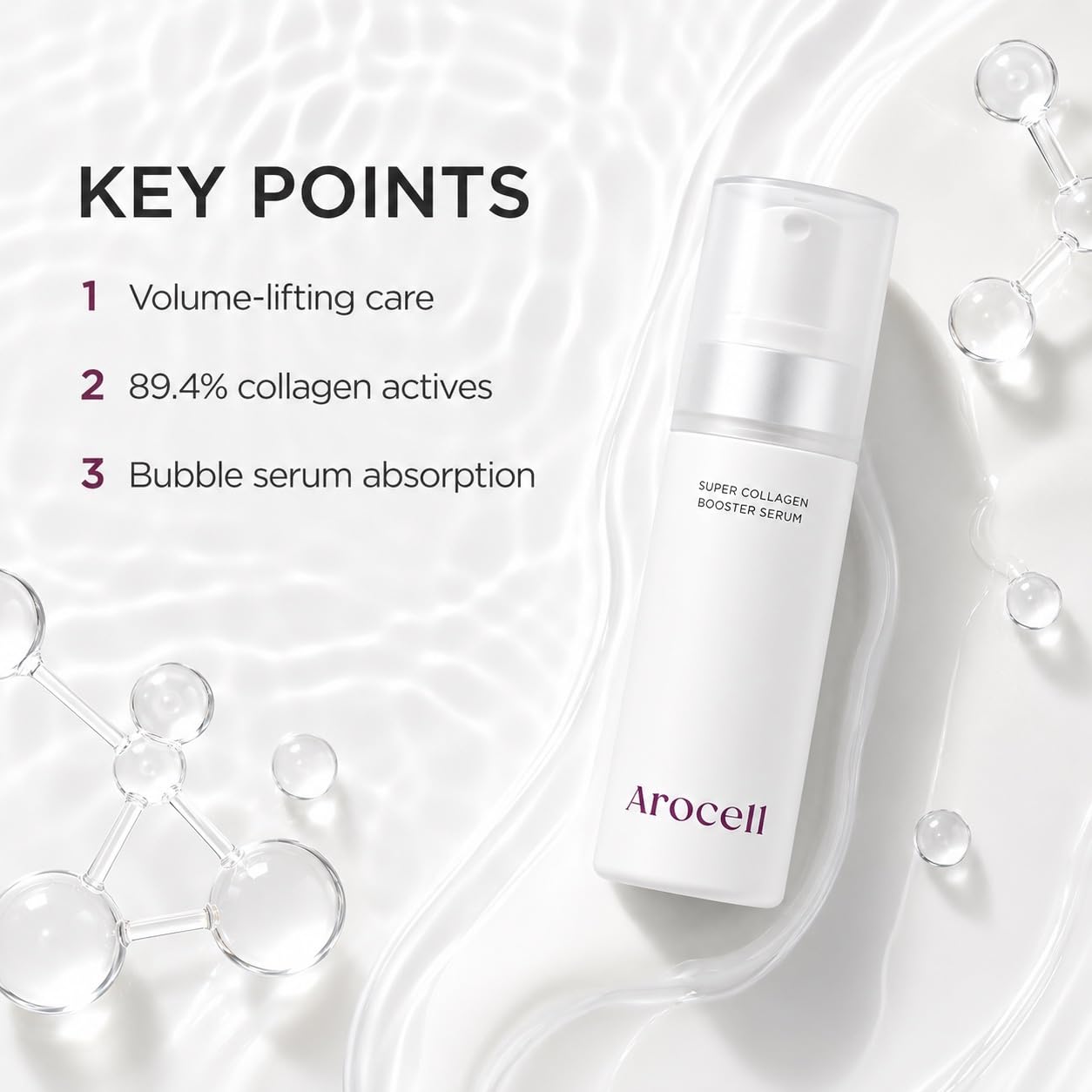 AROCELL Super Collagen Booster Bubble Serum 70ml / 2.36 fl oz – Korean Face Serum Anti Aging Collagen Peptide, Firming Hydrating Wrinkle Care, Elasticity Boosting, Pore Minimizing Effect