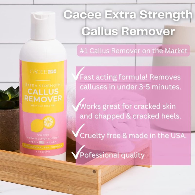 Cacee 8oz Foot Callus Remover - Tea Tree Oil & Lemon Scent | Effective Foot Care Treatment for Smooth Feet