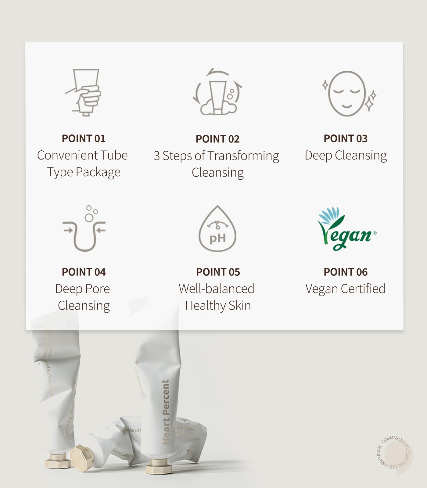 Heart Percent Commas On Life Clarifying Cleansing Balm, Sherbet-Oil-Milk Transforming Makeup Remover Vegan Daily Face Wash Cleanser for All Skin Types, 80ml (2.7oz)
