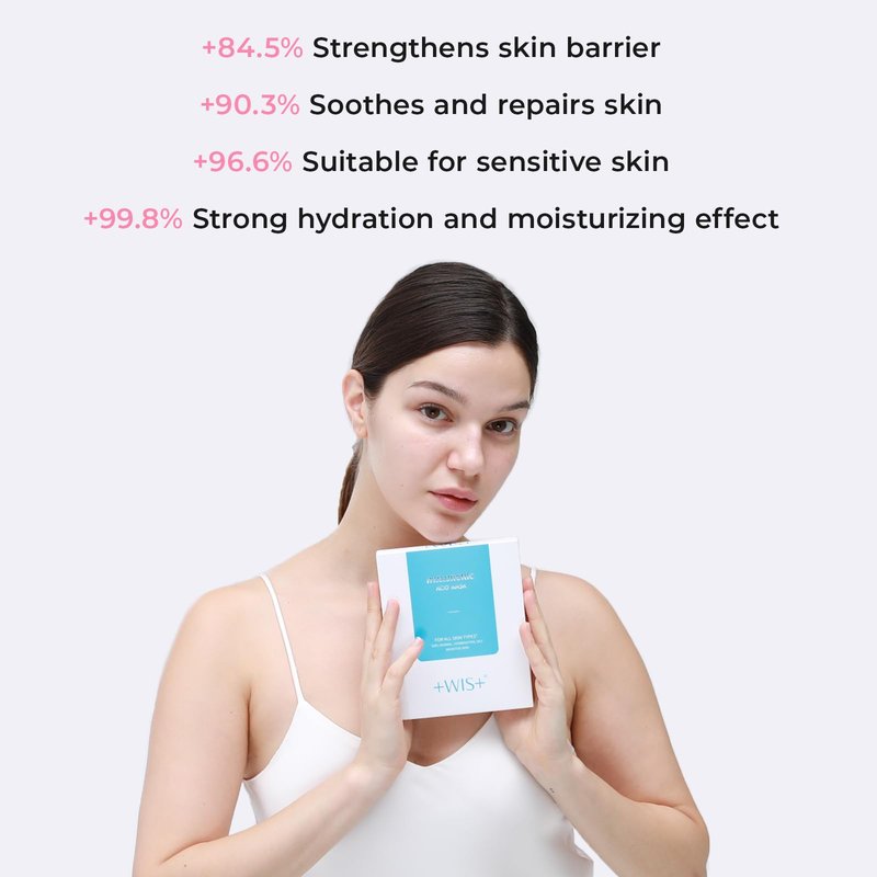 +WIS+ Hyaluronic Acid Face Mask 24 EA with Hyaluronic Acid Serum and Vitamin B5, Facial Mask for Dry Skin, Anti-Aging Mask to Plump and Repair Dehydrated Skin, Safe on Sensitive Skin,gifts for women