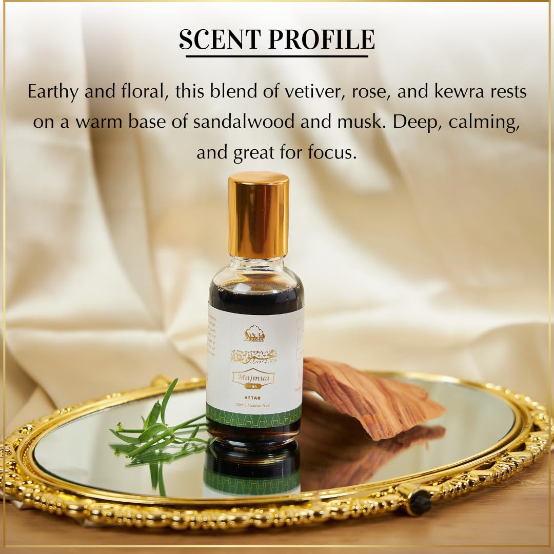 Dukhni Majmua 786 Attar Oil Arabic perfume oils for men and women | 30ml Pure roll on perfume, vetiver scented blend | Eid, Ramadan, Umrah Gifts, Vegan Islamic Fragrances