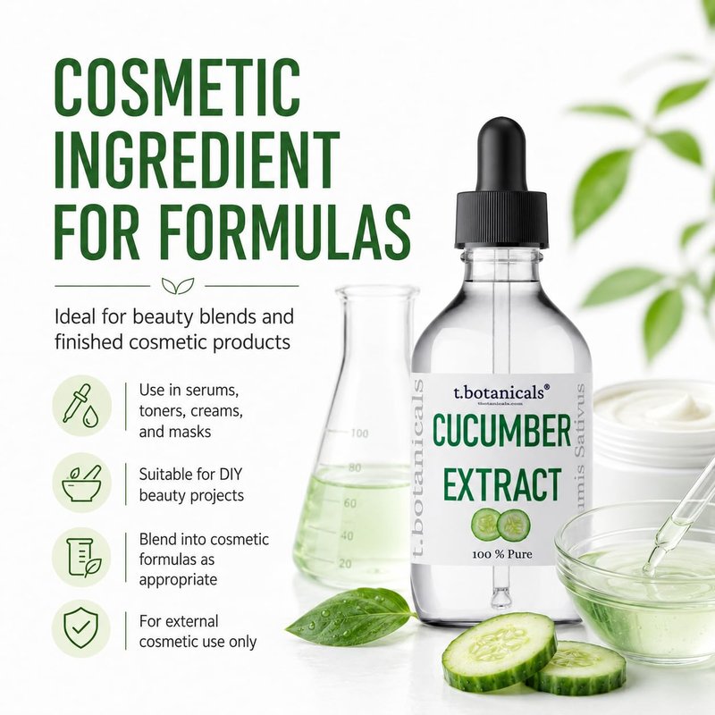 t.botanicals Pure Cucumber Extract Liquid Glycerite Alcohol Free Serum for Face Wash Mask Body Cosmetic Formulations and Skin Care Cream, Lotion, Shampoo, Conditioner Recipes (4 oz.)