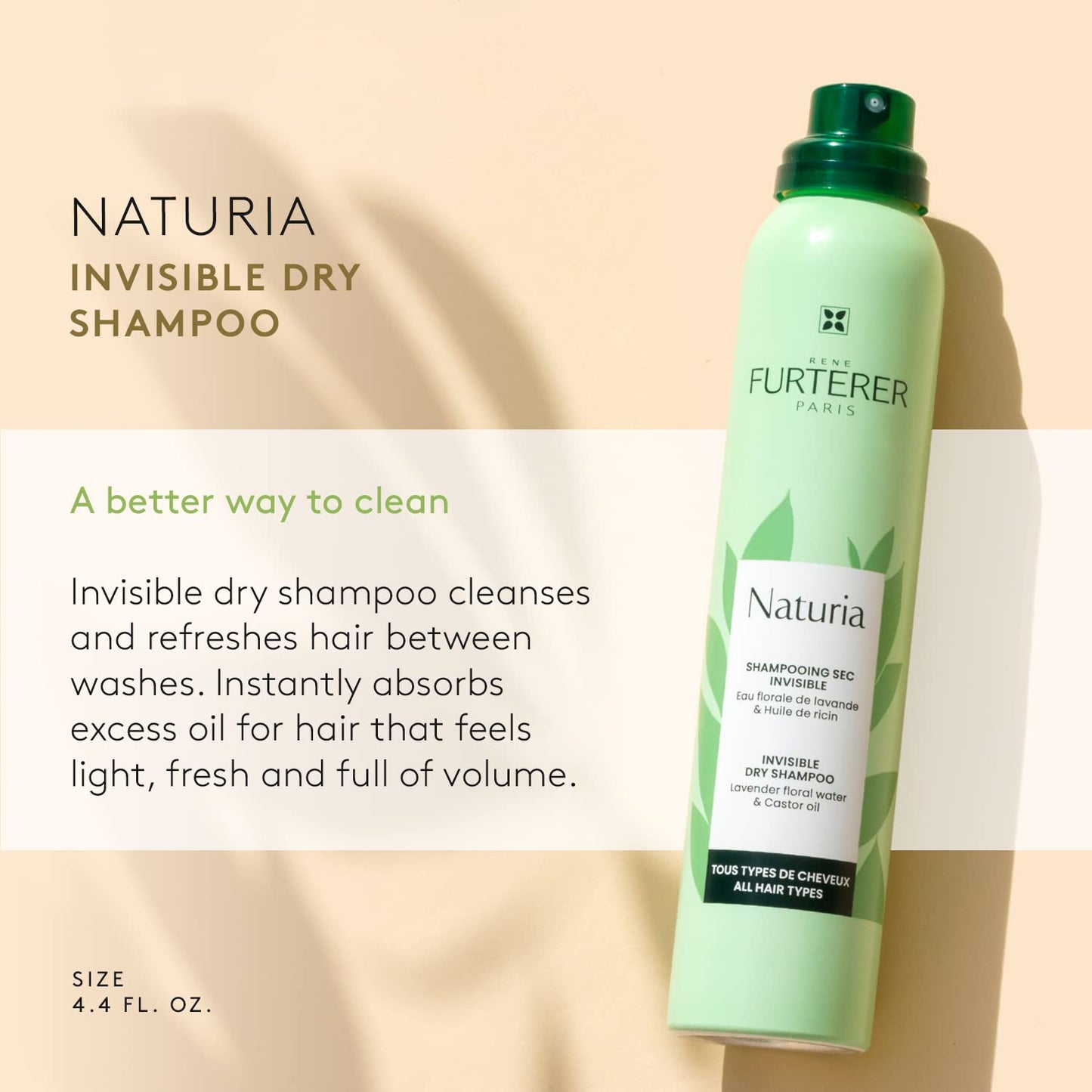 René Furterer NATURIA Invisible Dry Shampoo, All Hair Types, Oil-Absorbing, No Residue 4.4oz.