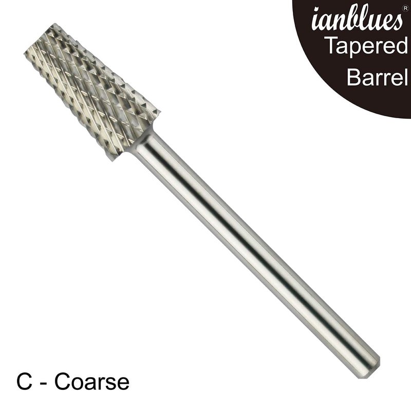 ianblues Tapered Barrel Carbide Nail Drill for Electric Manicure Drill Machine, Pro-Remove Nail Gels, Acrylic Gels, Dip Powder, or Normal Nail Care (C -Coarse, Silver)
