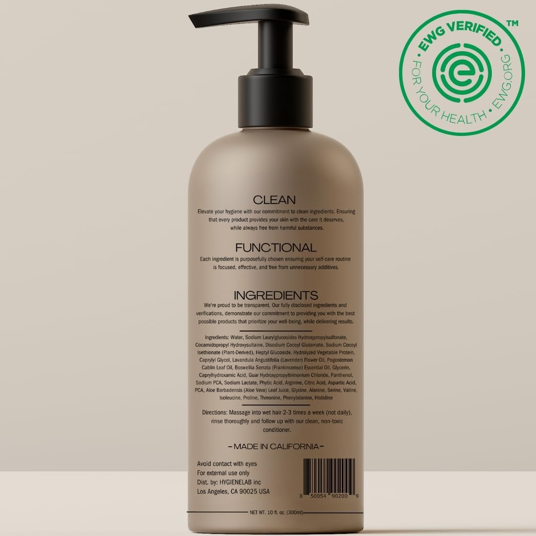 HygieneLab Mens Shampoo - EWG Verified Non-Toxic Formula, Fragrance-Free & Paraben-Free, Gentle Cleanse for All Hair Types, Premium Quality (10 fl oz)