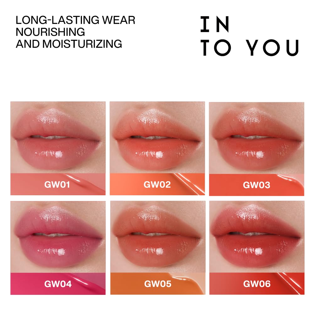 INTO YOU Glow Lip Tint, Plumping Lip Gloss, Nourishing Hydrating Moisturizing Lip Oil, Non-Sticky, Long-lasting, Waterproof, High Shine Liquid Lipstick, Stay 8 Hour, for Women Makeup, GW01