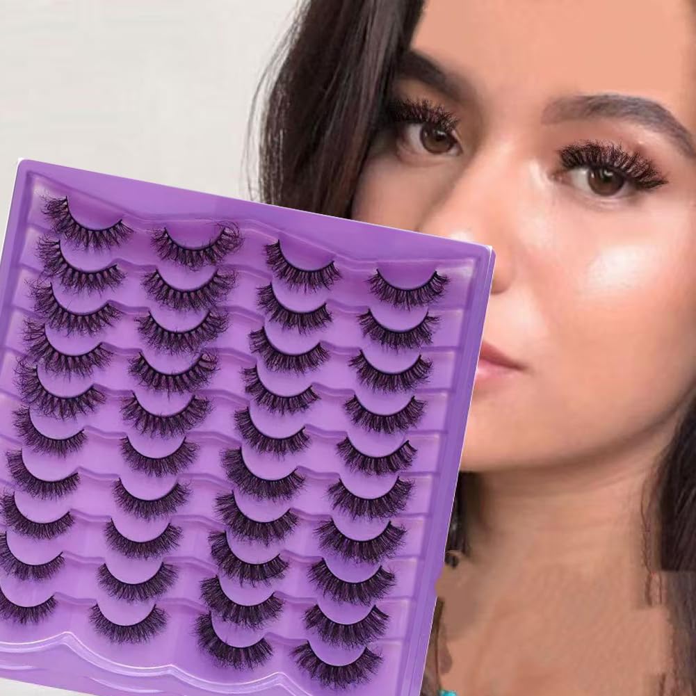 Volume Dramatic False Eyelashes,20 Pairs 8D Cat Eye Lashes,Fluffy Soft Wispy D Curl Lashes,4 styles Mixed Faux Mink Eyelashes for Makeup