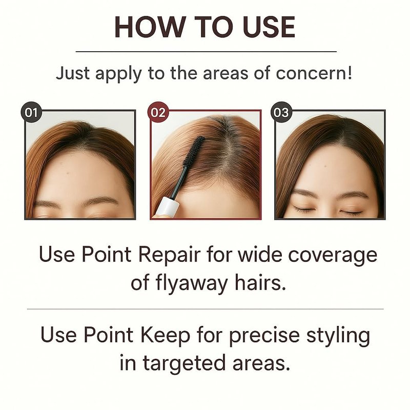 Plus eau Point Keep Hair Finishing Stick - Baby Hair & Edge Control, Small Brush Strong Hold Hair Mascara for Hairline & Part, Made in Japan, Fruity Bouquet Scent