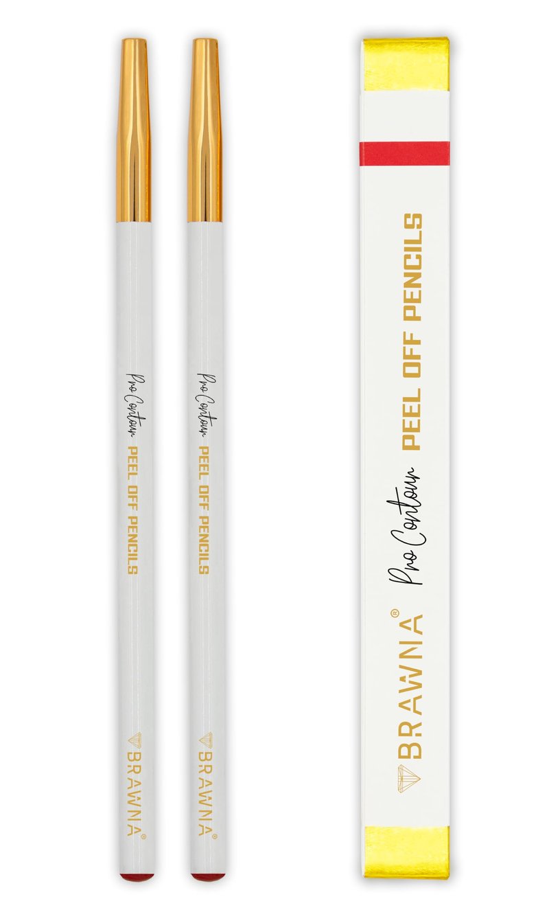BRAWNA Pro Contour Peel Off Pencil for Eyebrow and Lip Mapping - Set of 2 - Red - PMU Supplies- Lip Blushing Supplies