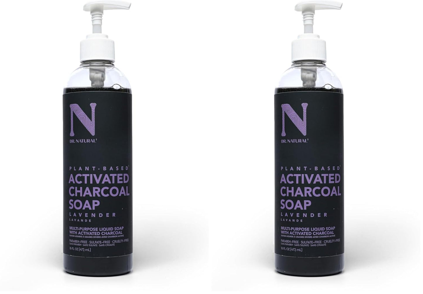 Activated Charcoal Liquid Soap - Deep Cleansing Anti-Acne Body Wash - Gentle Lavender Formula | 16 oz (Pack of 2)