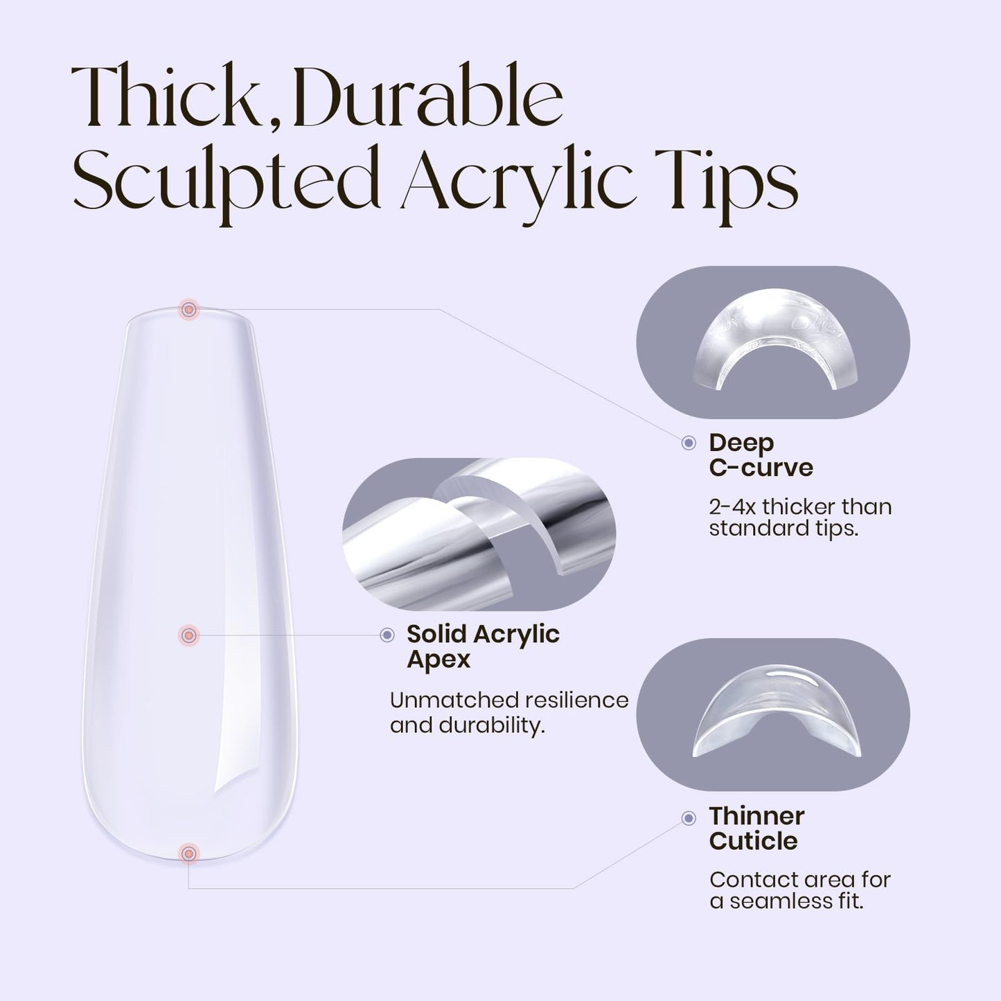 Five Angeles Tipex Instant Apex Nail Tips – Pre-Etched Acrylic Hard Gel Tips Kit for Flat Nails, Long Coffin Deep C Curve, Full Cover Press-On Nails for Beginners, UV Glue & LED Lamp Set
