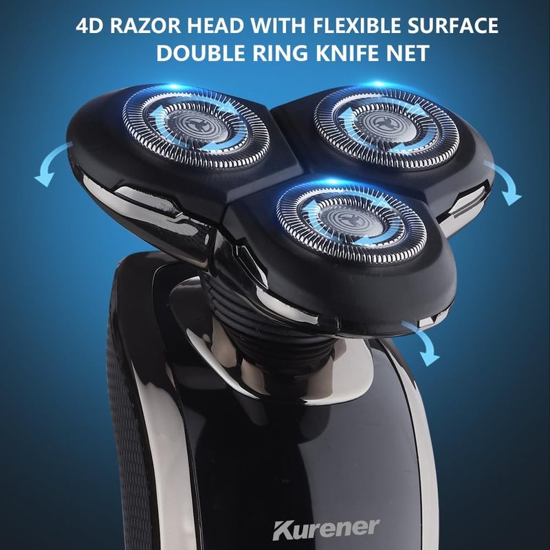 Electric Razor for Men - Rechargeable Waterproof Rotary Shaver with Nose & Sideburn Trimmer | Face Cleaning Brush