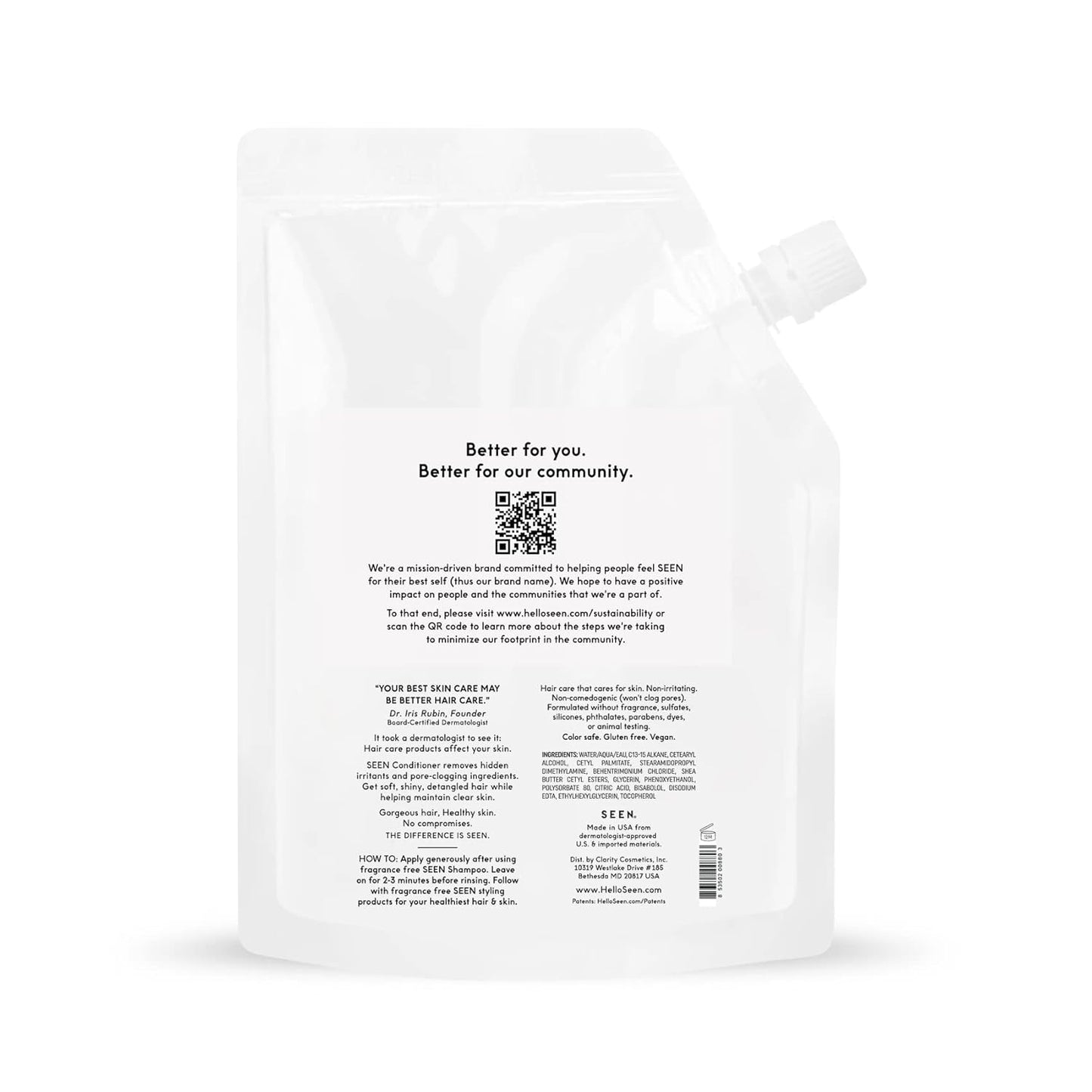 SEEN Conditioner Eco-Refill - Fragrance-Free Non-Comedogenic Hair Care for Sensitive Skin | 16 oz