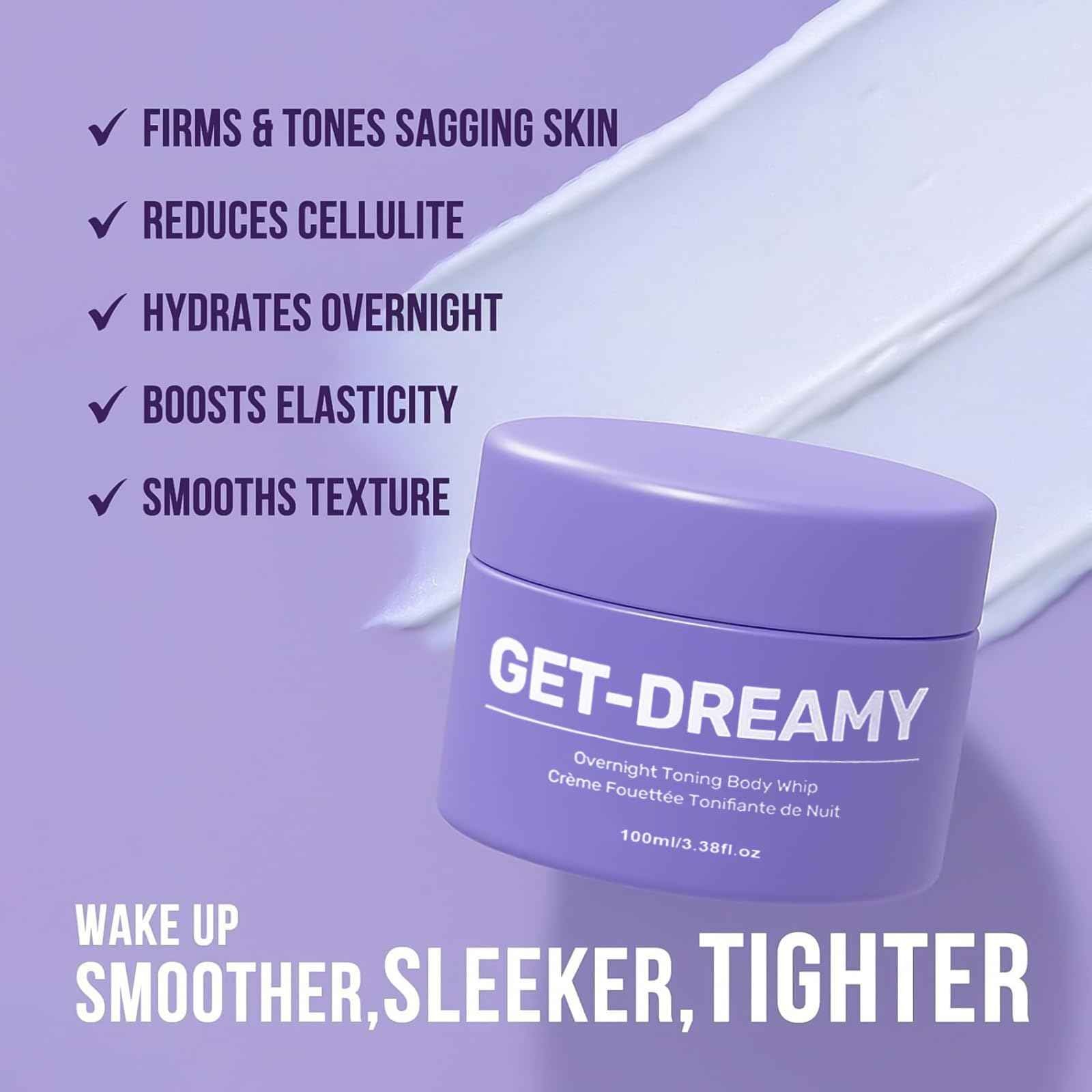 rubeonly GET-DREAMY Overnight Toning Whip - Body Firming Whip That Works While You Sleep - Helps Target The Appearance Of Loose Skin On The Body, 100ML / 1PC