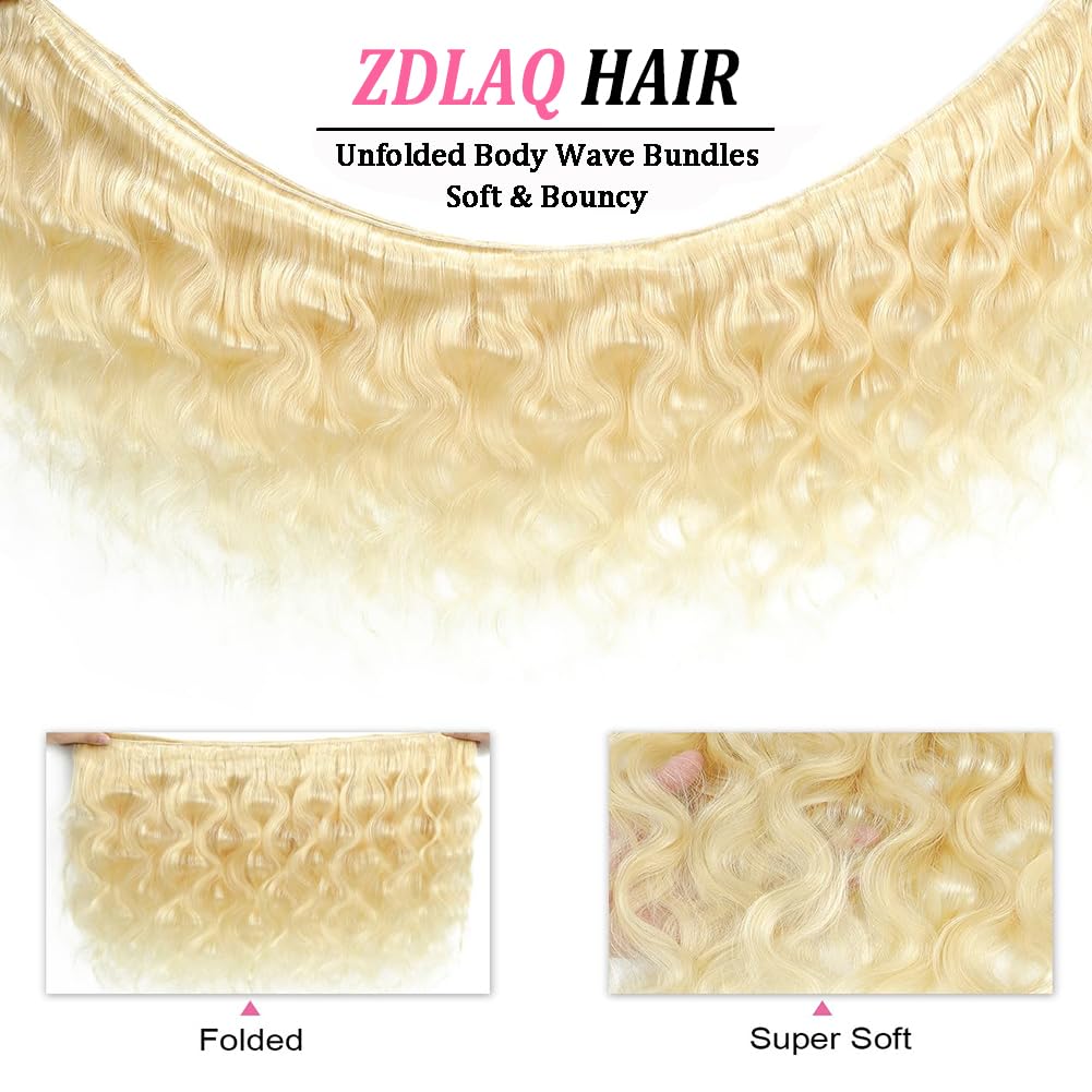 ZDLAQ 613 Bundles Blonde Bundles Human Hair 14 Inch 613 Body Wave bundles 100% Unprocessed 12A Grade Brazilian Virgin Hair Bundles 1 Bundle Human Hair 613 Blonde Bundle Hair Extensions for Women