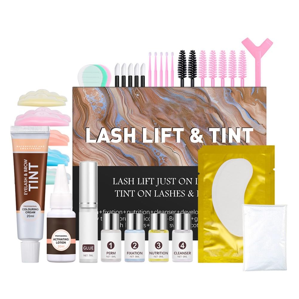 6 IN 1 Lash Lift & Brow Lamination Kit with Black Dark Brown, Home Lash Lift Kit, Quick Lash Curled Brow Perming with All Tools, Safe and Effective Result, Lasts for 6-8 Weeks, Christmas Gift for Her