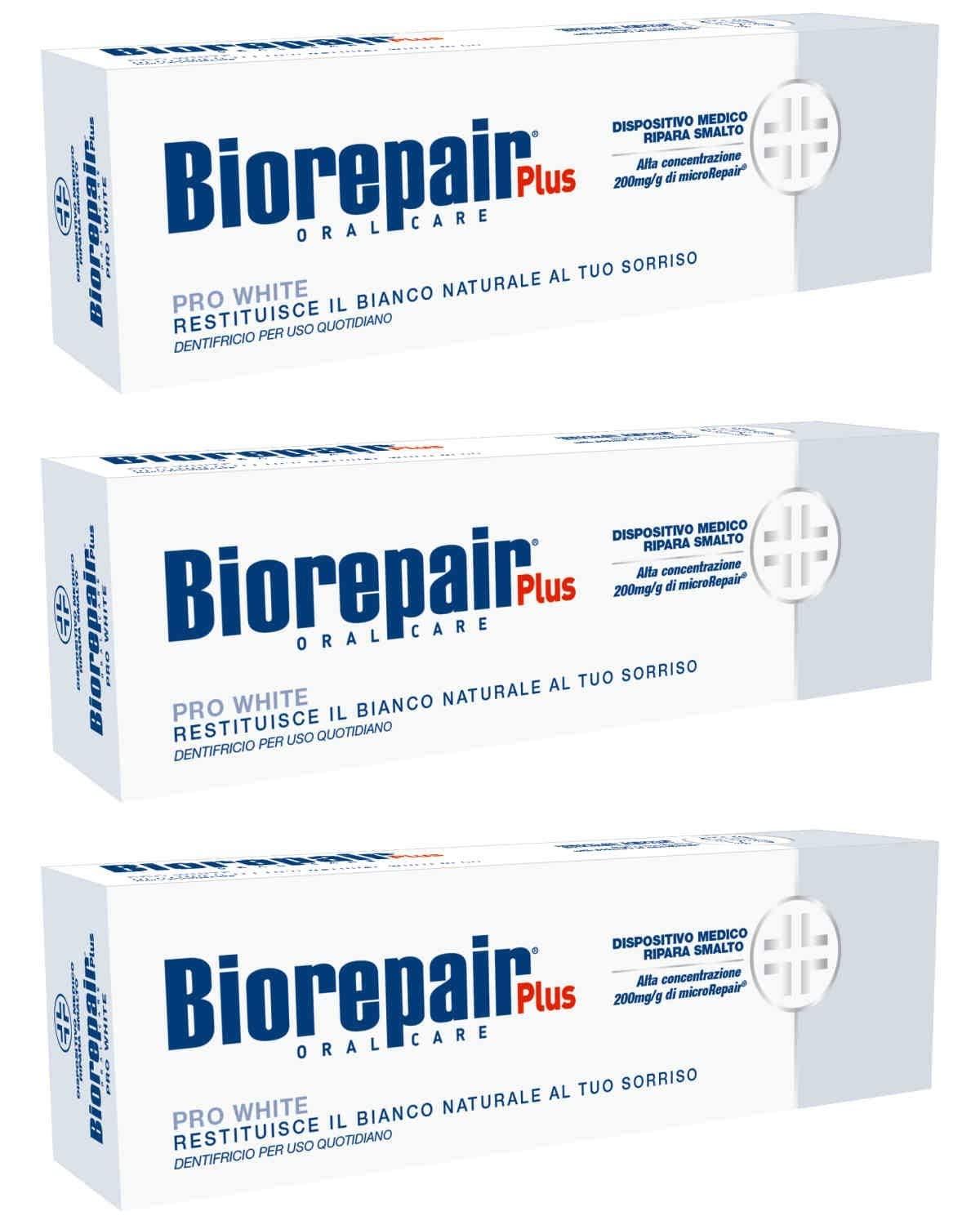 Biorepair Pro White Daily Toothpaste - 2.54 Fluid Ounces (75ml) Tubes (Pack of 3) [ Italian Import ]
