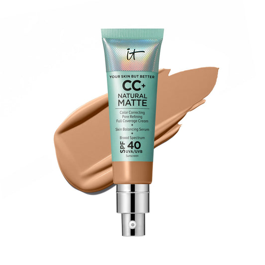 IT Cosmetics CC+ Cream Natural Matte (Tan) - Poreless Full Coverage Foundation With SPF 40, 16HR Shine Control, Color-Corrector, Skin-Balancing Serum, Noncomedogenic - 1.08 fl oz