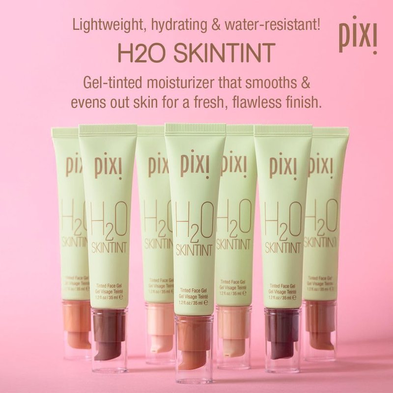 Pixi H2O SkinTint | Tinted Face Gel Moisturizer | Lightweight Hydrating Coverage with Hyaluronic Acid | Evens Skin Tone & Reduces Redness | Oil-Free Dewy Finish | Nude | 1.2 fl oz