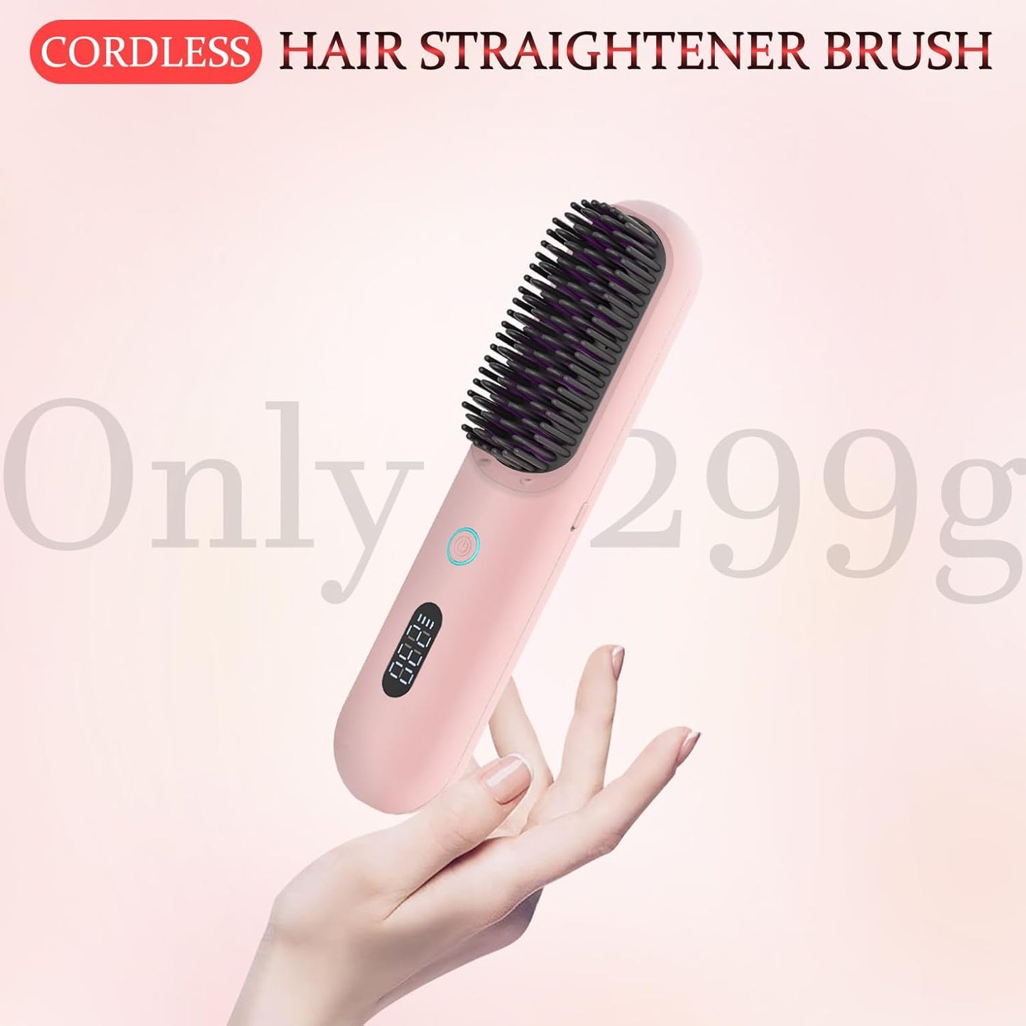 Cordless Hair Straightener Brush - Portable Styling Comb with 9600mAh Battery | 9 Temp Settings, Anti-Scald, Travel-Friendly