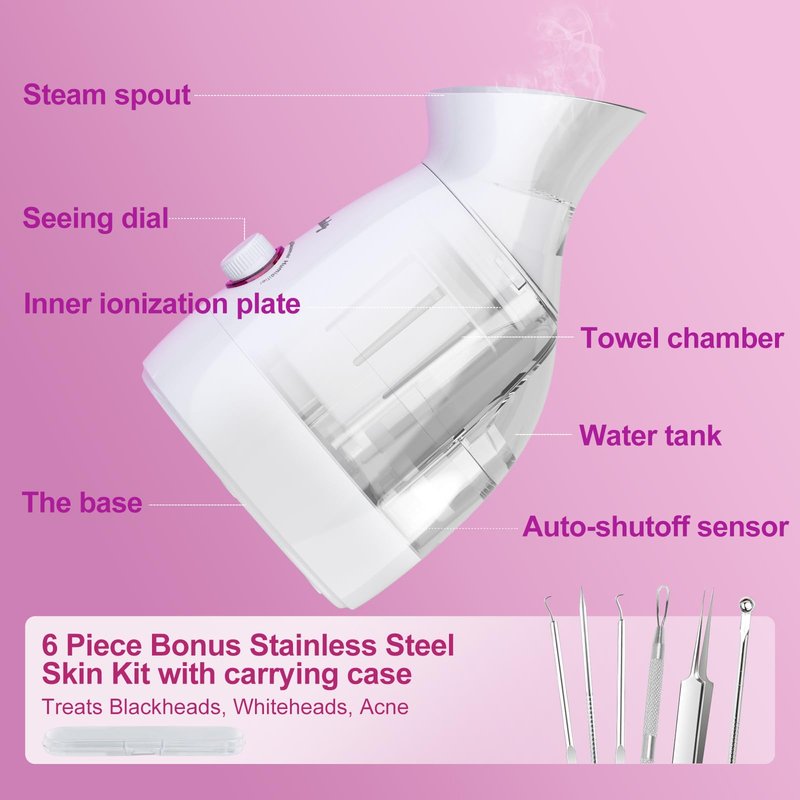 Wolady Facial Steamer Large 3-in-1, Towel Warmer & Humidifier Mode, Nano-Ionic Face Steamer with Skin Care Tools, Facial Pores Deep Cleaning, Warm Mist Home Sauna Spa for Women, Birthday Gifts