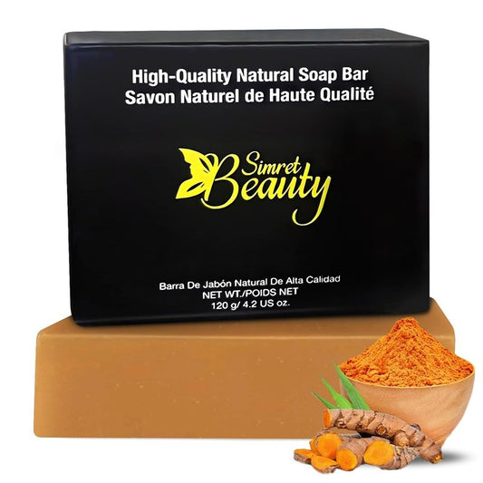 Simret Beauty Turmeric Soap Bar - Natural Face & Body Cleanser with Turmeric & Charcoal for Acne, Dark Spots, and Skin Brightening, Organic, Cruelty-Free, Sulfate-Free, 4.2 oz