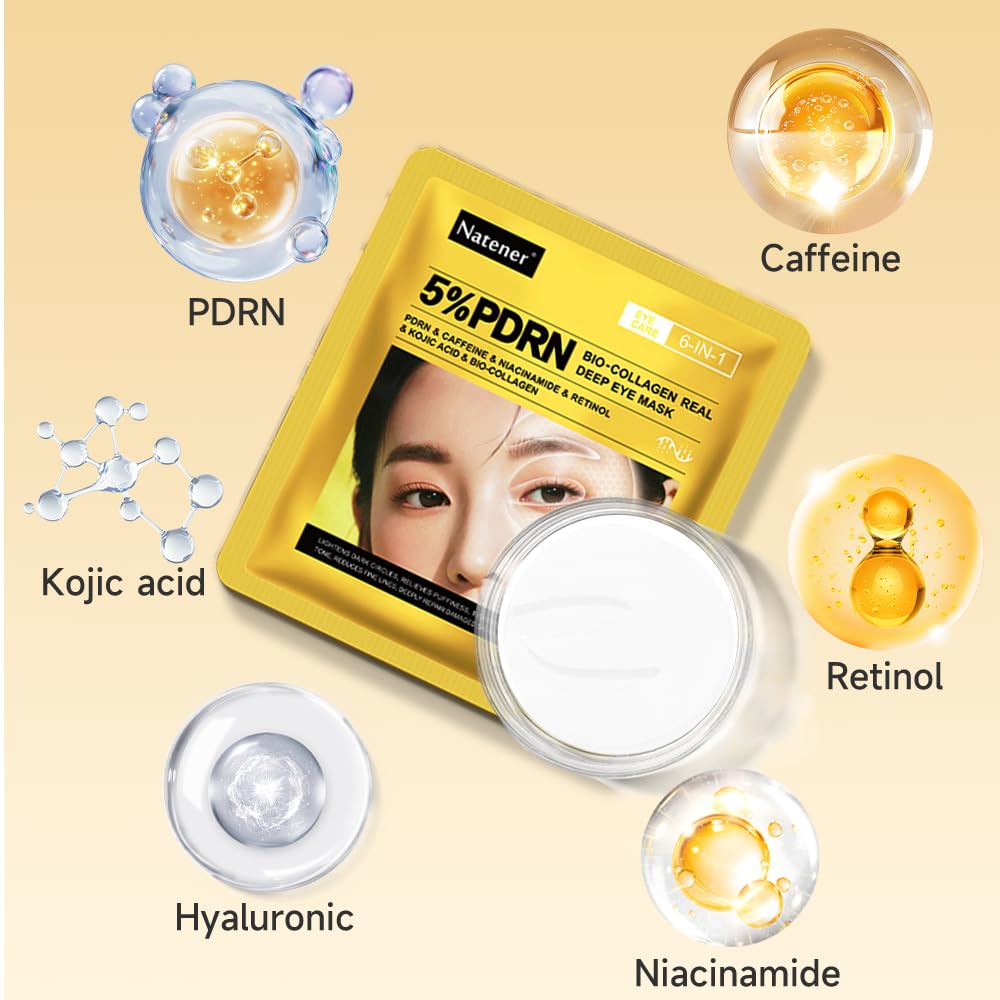 8 Pairs 5% PDRN Under Eye Patches, 6-in-1 Bio-Collagen 360° Eye Patches for puffy eyes, dark circles & Wrinkle | 2% Caffeine, Kojic acid, Retinol, Hyaluronic, Niacinamide | Korean Eye Care