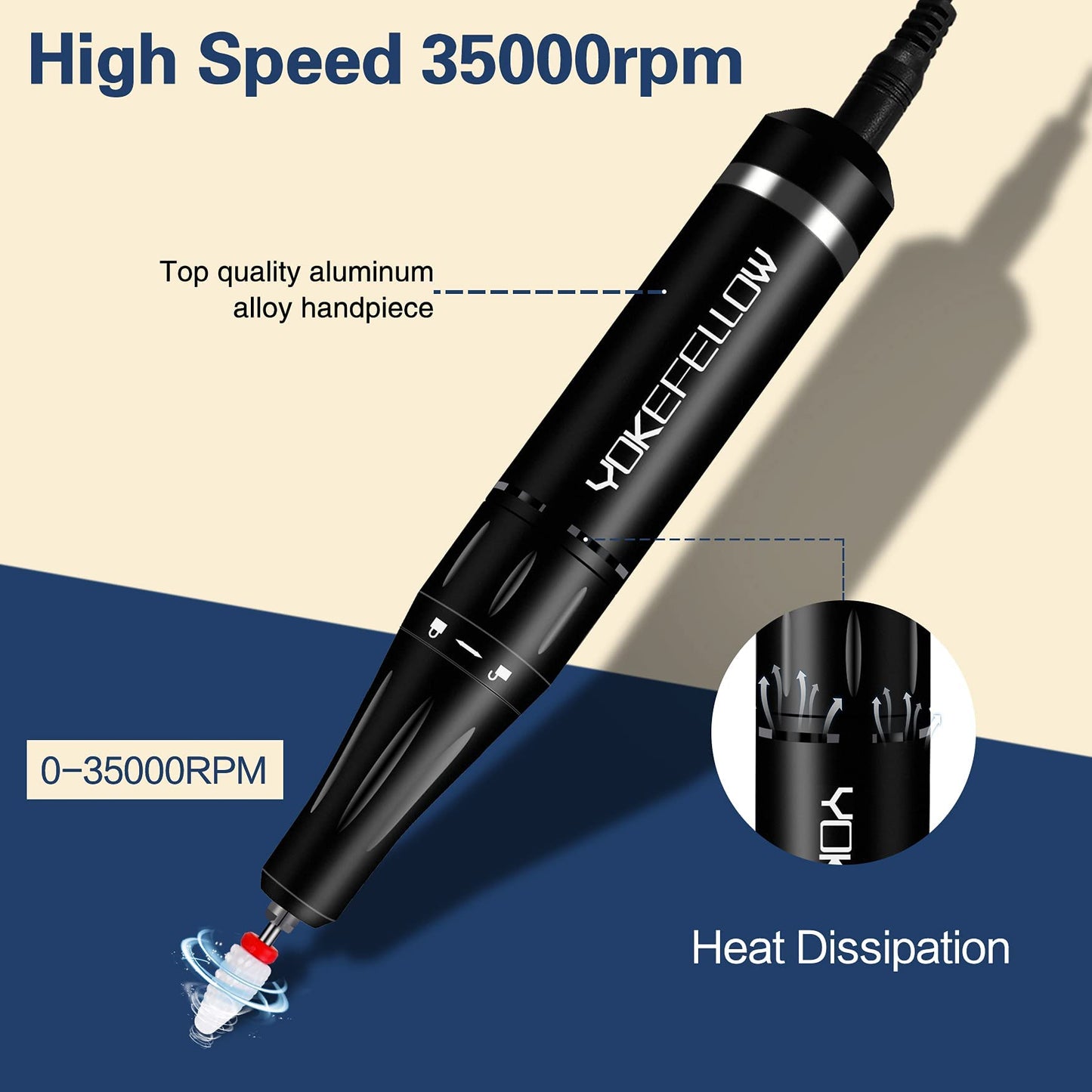 YOKE FELLOW Professional Nail Drill - 35000RPM Nail Drills for Acrylic Nails Professional Nail Drills Machine for Acrylic Removal Polishing Tools Kit for Salon Home Use