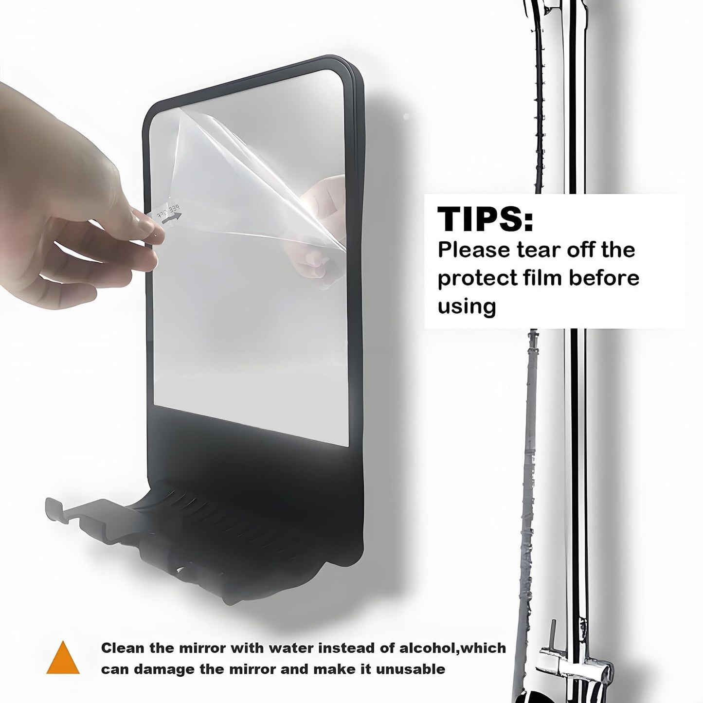 Infitrans Shower Mirror for Shaving Fogless with Multifunctional Storage for Razor and Shaving Foam Canister, Adhesive or Screw Optional Installation,Adjustable Angle, Black