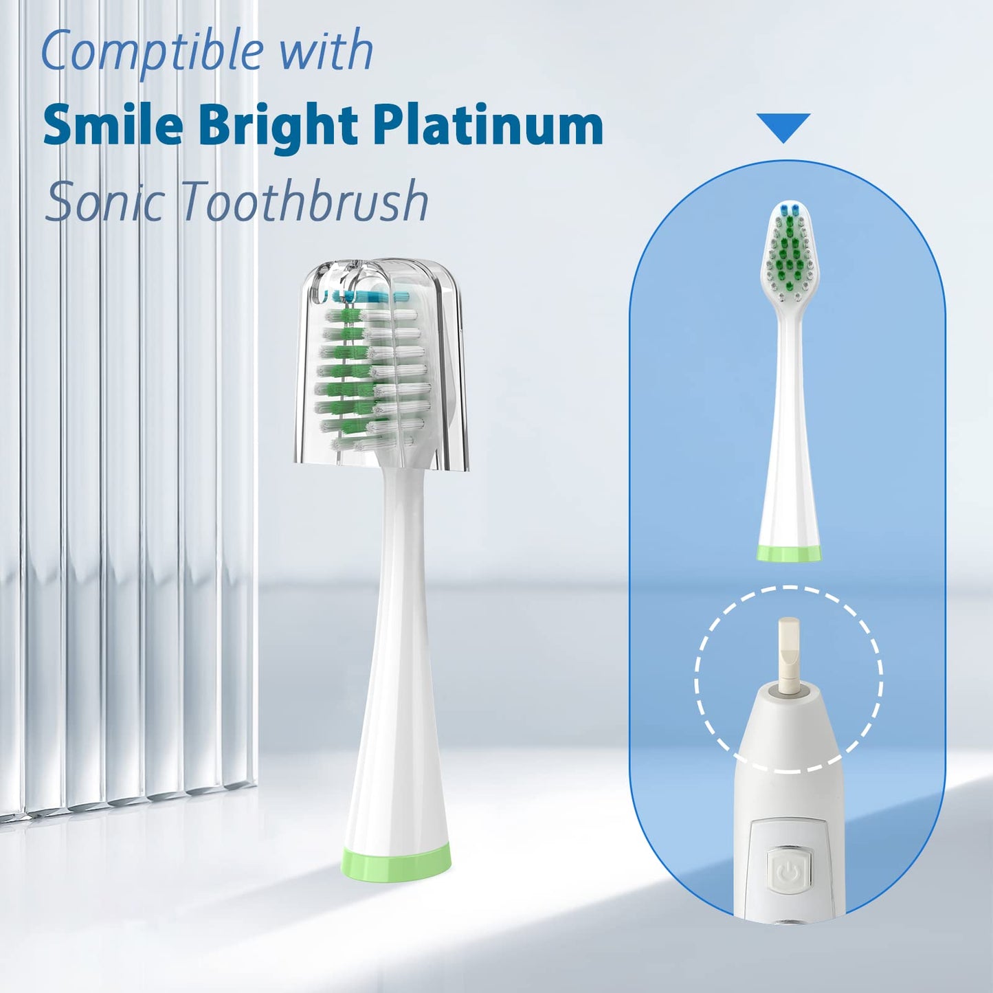 Replacement Brush Heads for Smile Bright Platinum Sonic Electric Toothbrush, Soft Bristles, 10-Pack, with Covers